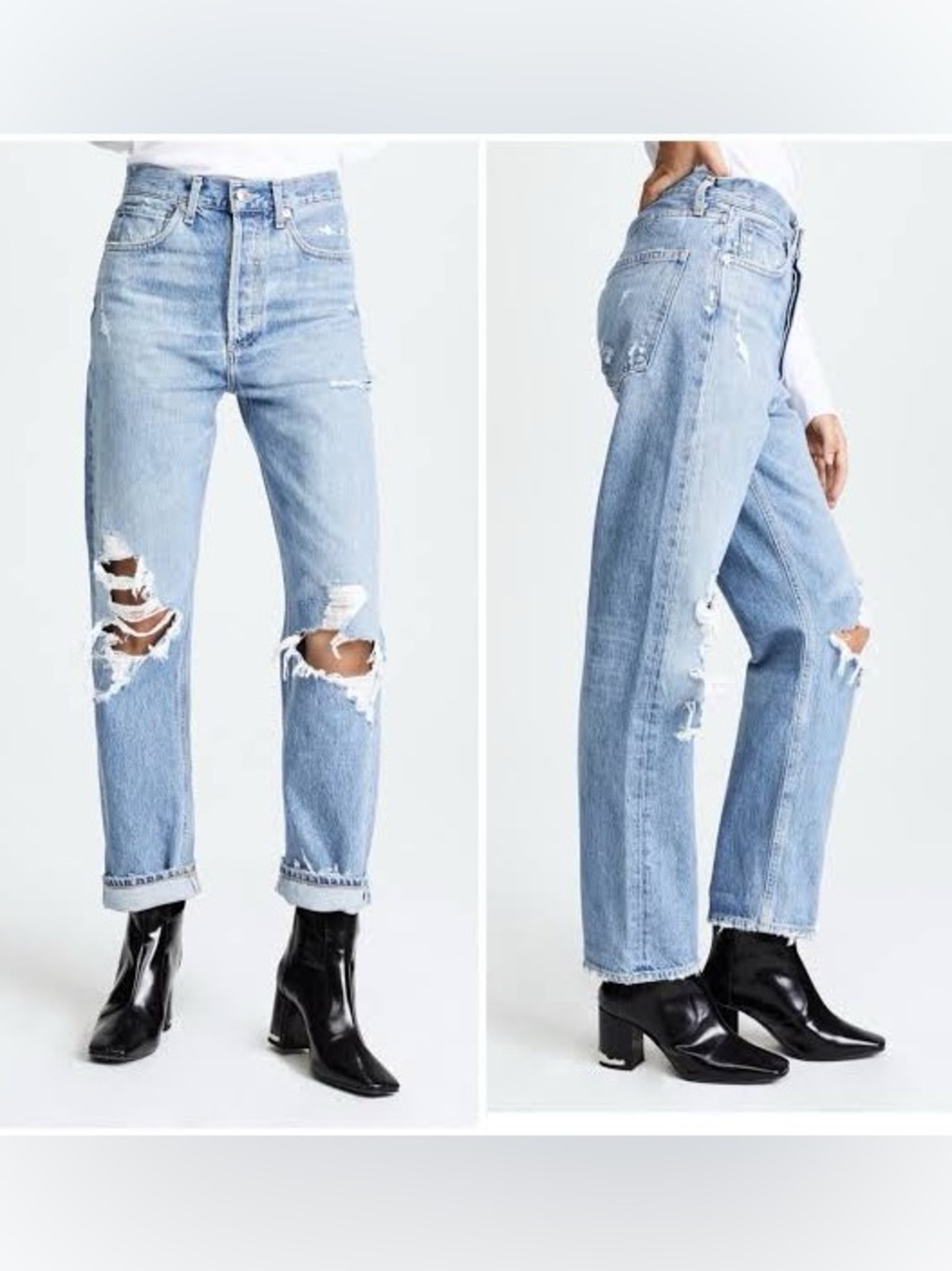 AGOLDE 90s Distressed High Rise Jeans Light Wash Raw Hem 100% Cotton